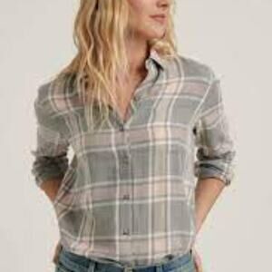 Lucky Brand Classic One Pocket Grey/Pink Plaid Long Sleeve Button Down Shirt XS